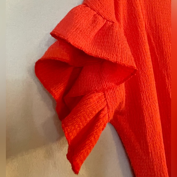 NWT MICHAEL KORS Sangria CRINKLE CREPE RUFFLE BELT FLUTTER SLEEVE DRESS Large - Picture 3 of 11